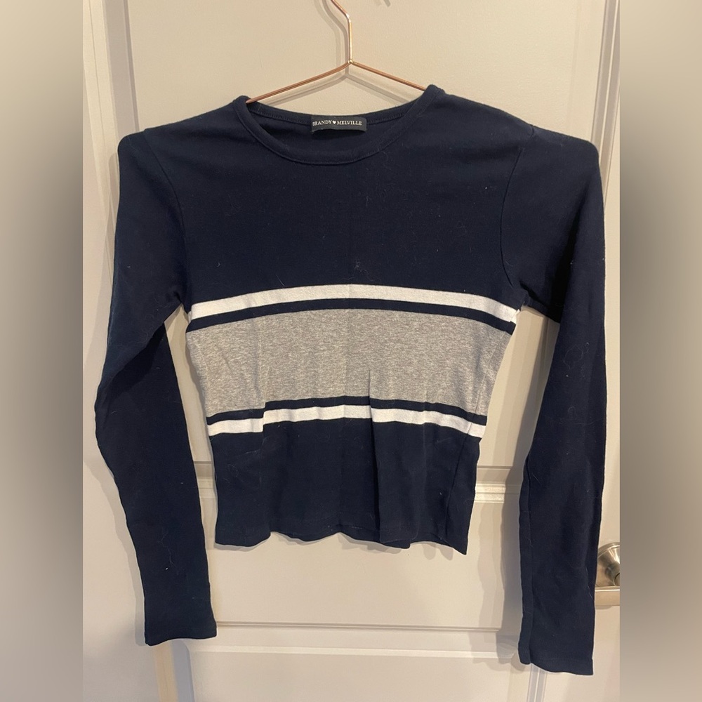 Brandy Melville Navy and Gray Striped Long Sleeve Tee